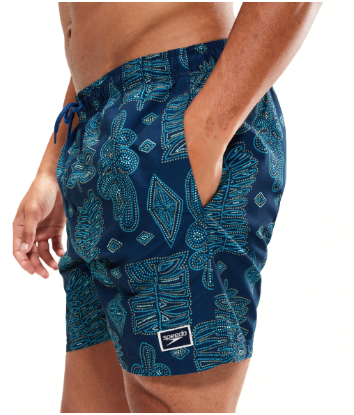 Speedo Men's Printed Leisure 16" Swim Water Shorts - Blue/Aqua