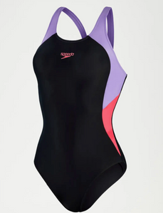 Speedo Women's Colourblock Splice Muscleback Swimsuit - Black/Lilac