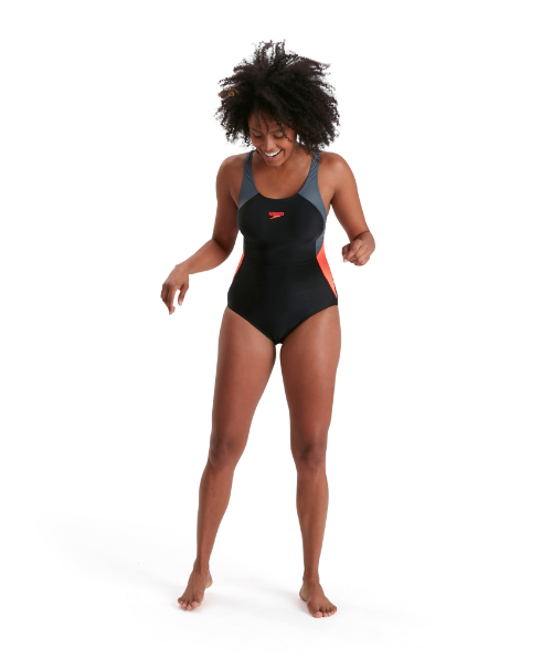 Speedo Women's Colourblock Splice Muscleback Swimsuit - Black/Grey