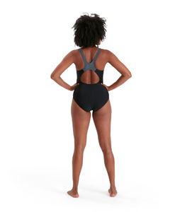 Speedo Women's Colourblock Splice Muscleback Swimsuit - Black/Grey