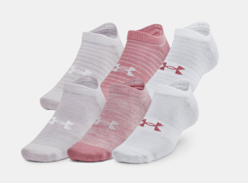 Under Armour Women's Essential No Show Socks - Pink/Grey/White (697)