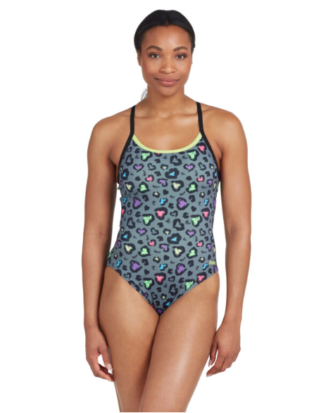 Zoggs Womens Brave Heart Sprintback Swimsuit - Grey/Multi