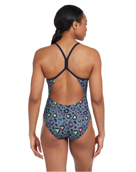 Zoggs Womens Brave Heart Sprintback Swimsuit - Grey/Multi