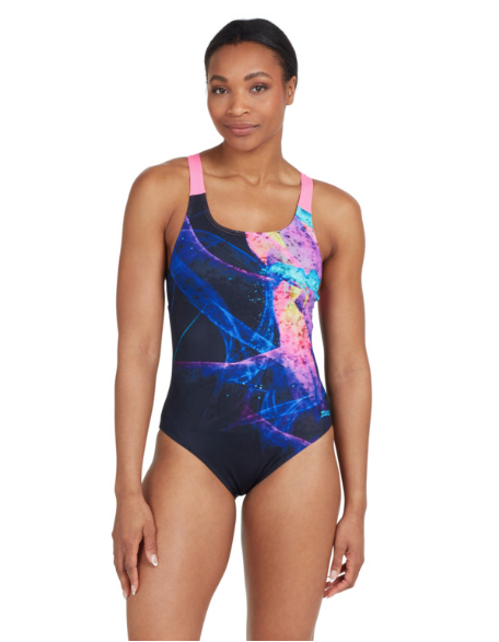 Zoggs Women s Acid Wave Speedback 1 piece Swimsuit Multi Black