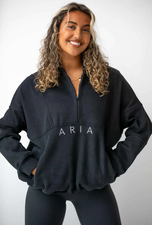 ARIA Oversized 1/4 Zip Pullover- Black