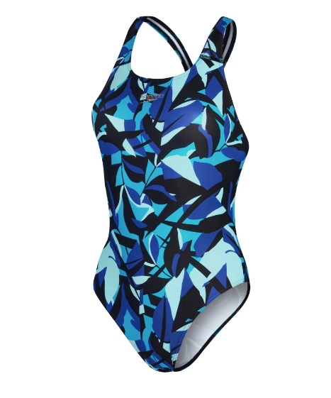 Speedo Women's Alov Digi Powerback 1 Piece Swimsuit- Black/Blue
