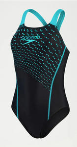 Speedo Women's Medley Logo 1 Piece Swimsuit- Black/Green