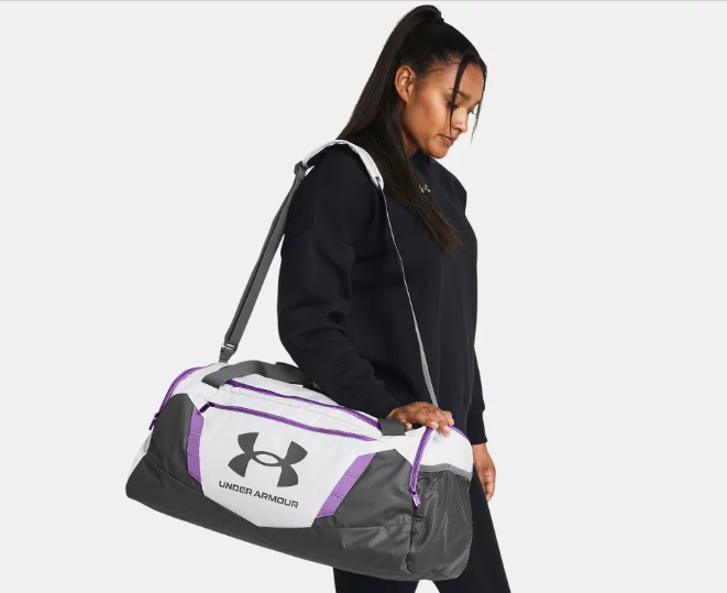 Purple under armour online duffle bag