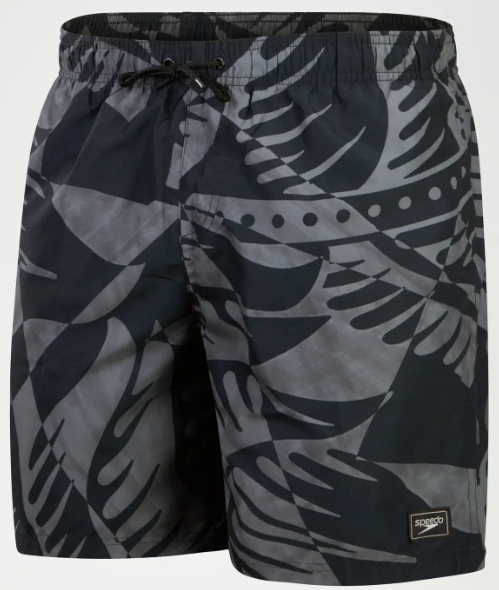 Speedo Mens Printed Leisure 18 inch Swimshort - Black/Grey