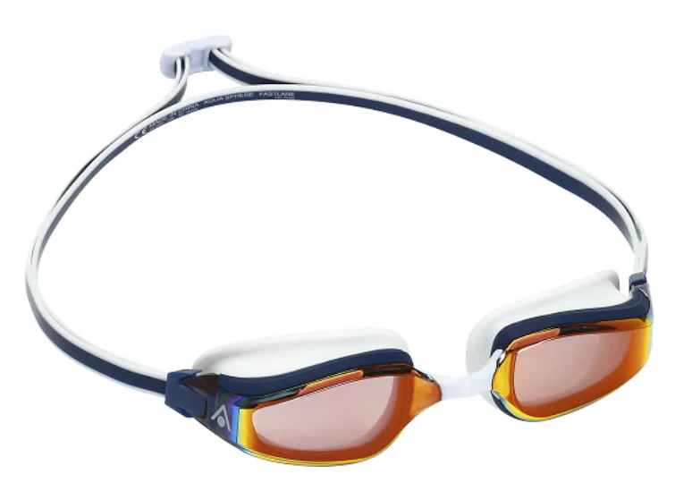 Aqua Sphere Fastlane Unisex Swimming Goggles Mirror Lens - Navy Blue/White/ Mirror Lens