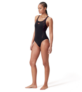 Speedo Women's Hyperboom Splice Muscleback Swimsuit - Black/Plum Dandy/Siren Red