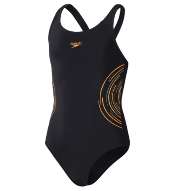 Speedo Girl's Placement Muscleback Swimsuit - Black/Orange