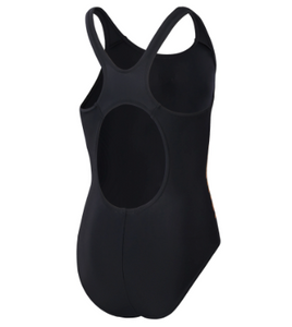 Speedo Girl's Placement Muscleback Swimsuit - Black/Orange
