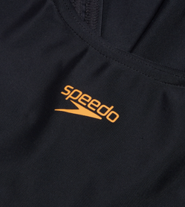 Speedo Girl's Placement Muscleback Swimsuit - Black/Orange