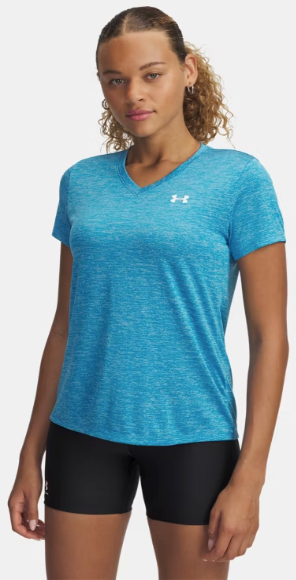 Under Armour Women's Tech™ Twist V-Neck Short Sleeve- Ether Blue/White (452)