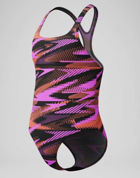 Speedo Womens HyberBoom Printed Medalist Swimsuit - Black/Pink