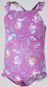 Speedo Infant Girls Learn To Swim Printed Frill Thinstrap Swimsuit - Purple