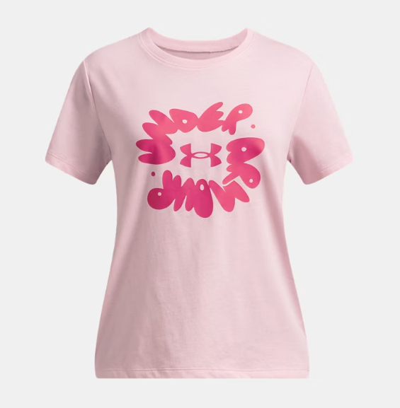 Under Armour Girls' Bubble Wordmark Short Sleeve Tee - Prime Pink/STREAM/Shaded Fuchsia (647)