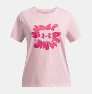 Under Armour Girls' Bubble Wordmark Short Sleeve Tee - Prime Pink/STREAM/Shaded Fuchsia (647)