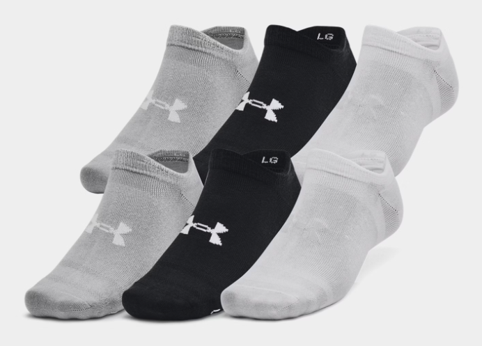 Under Armour Women's Essential No Show Socks 6 pack - Black, White & Grey (002)