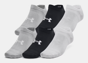 Under Armour Women's Essential No Show Socks 6 pack - Black, White & Grey (002)