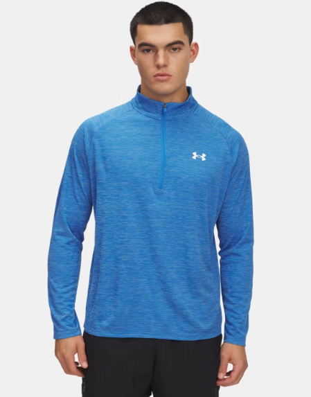 Under Armour Men's Tech Textured ½ Zip Long Sleeve - Blue Atlantis/White (402)