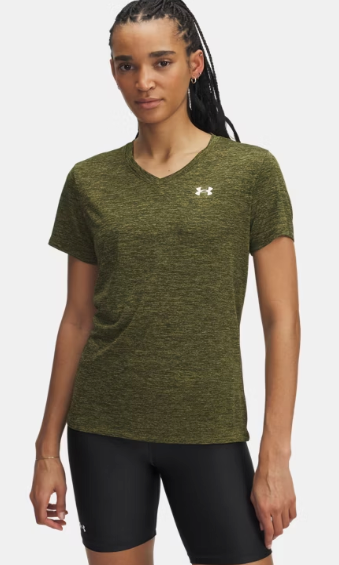 Under Armour Women's Tech Short Sleeve V-neck Twist - Expedition Green/White (308)