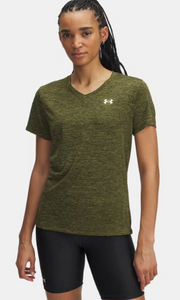Under Armour Women's Tech Short Sleeve V-neck Twist - Expedition Green/White (308)