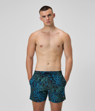 Speedo Men's Printed 16'' Redondo Edge Swim Shorts - Black Palm Leaf