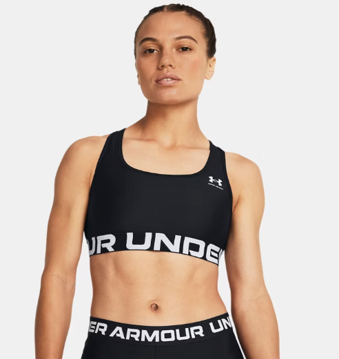 Under Armour Women's HeatGear Mid branded Sports Bra - Black/White 001
