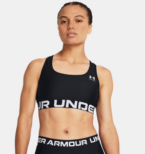 Under Armour Women's HeatGear Mid branded Sports Bra - Black/White 001