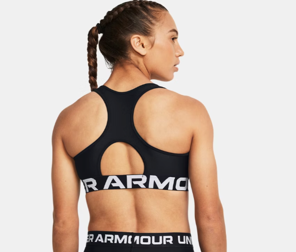 Under Armour Women's HeatGear Mid branded Sports Bra - Black/White 001