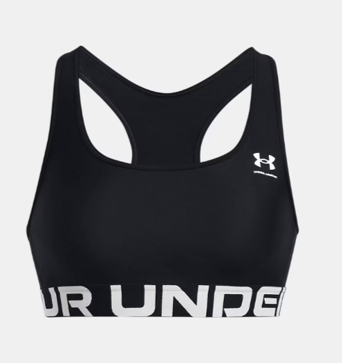 Under Armour Women's HeatGear Mid branded Sports Bra - Black/White 001