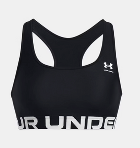 Under Armour Women's HeatGear Mid branded Sports Bra - Black/White 001