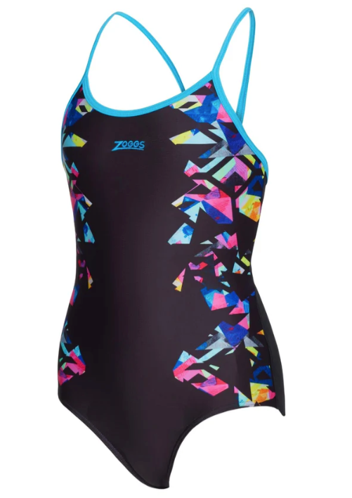 Zoggs Girls Neon Cracker Sprintback - Black/Multi