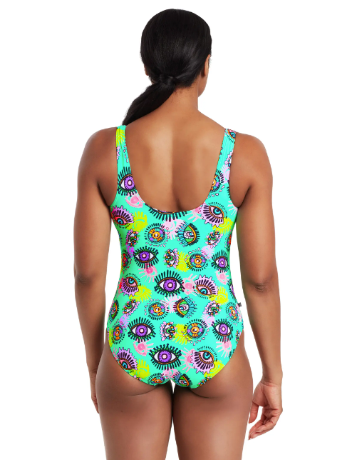 Zoggs Womens Look Inside Silver Lined Scoopback Swimsuit