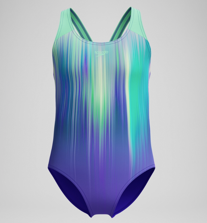Speedo Girl's Digital Placement Splashback Swimsuit - Green/Purple