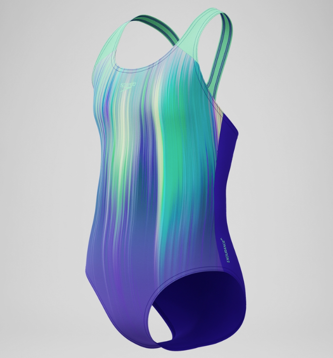 Speedo Girl's Digital Placement Splashback Swimsuit - Green/Purple