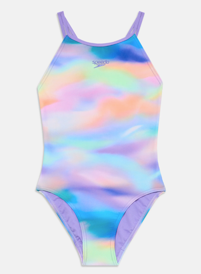 Speedo Girl's Printed Twin Strap Swimsuit - Purple Mist