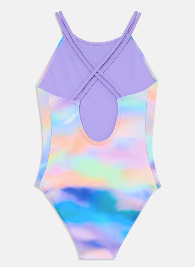 Speedo Girl's Printed Twin Strap Swimsuit - Purple Mist
