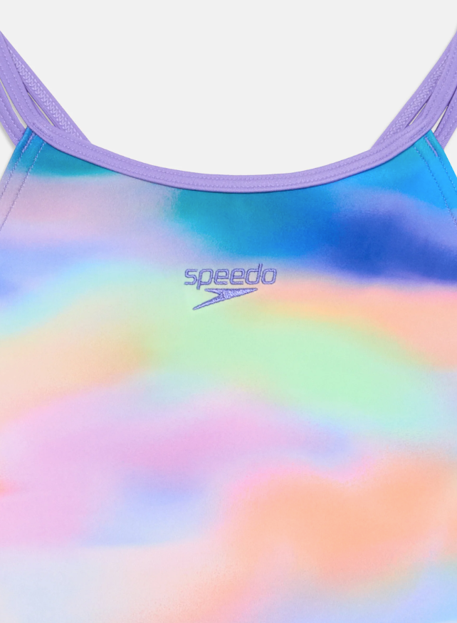 Speedo Girl's Printed Twin Strap Swimsuit - Purple Mist