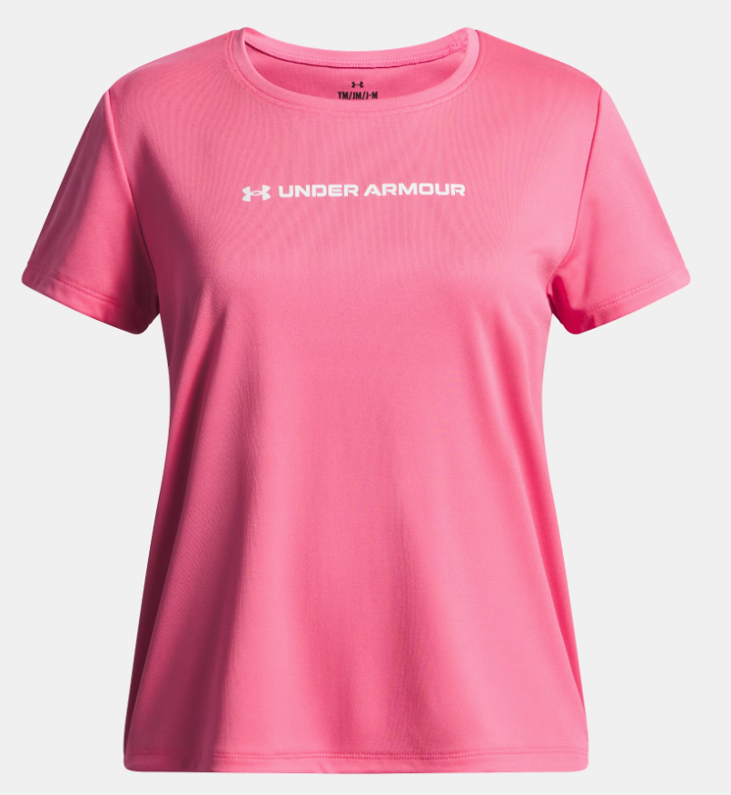 Under Armour Girls' Wordmark Graphic Short Sleeve - Super Pink / White - 672