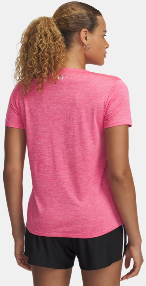 Under Armour Women's Tech™ Twist V-Neck Short Sleeve- Super Pink/ White (672)