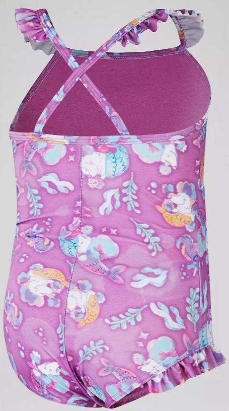 Speedo Infant Girls Learn To Swim Printed Frill Thinstrap Swimsuit - Purple