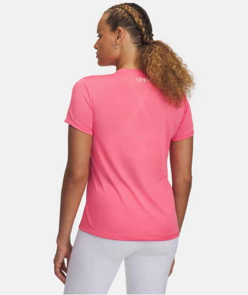 Under Armour Women's Tech™ V-Neck Short Sleeve-Super Pink/White (672)