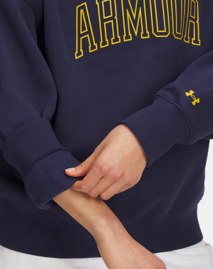 Under Armour Women's Rival Oversized Crew Varsity- Midnight Navy/ Gold League (410)