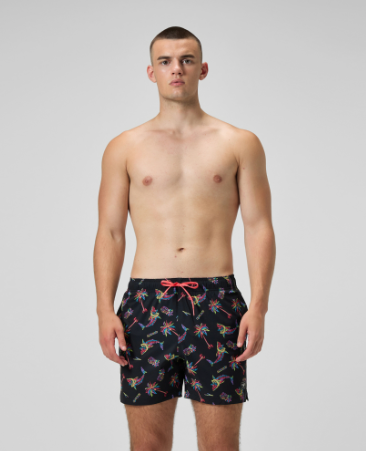 Speedo Men's Printed 16'' Redondo Edge Swim Shorts - Black/Orange