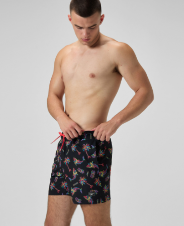 Speedo Men's Printed 16'' Redondo Edge Swim Shorts - Black/Orange