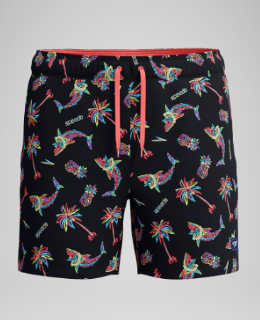 Speedo Men's Printed 16'' Redondo Edge Swim Shorts - Black/Orange