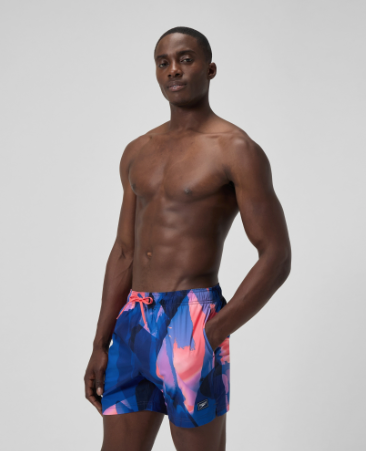 Speedo Men's Printed 16'' Redondo Edge Swim Shorts - Blue/Pink